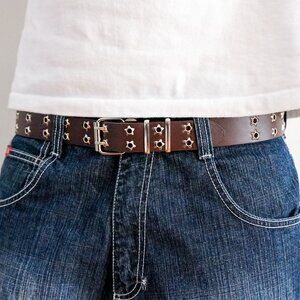 y2k star grommet brown double hole belt — punk scene emo style